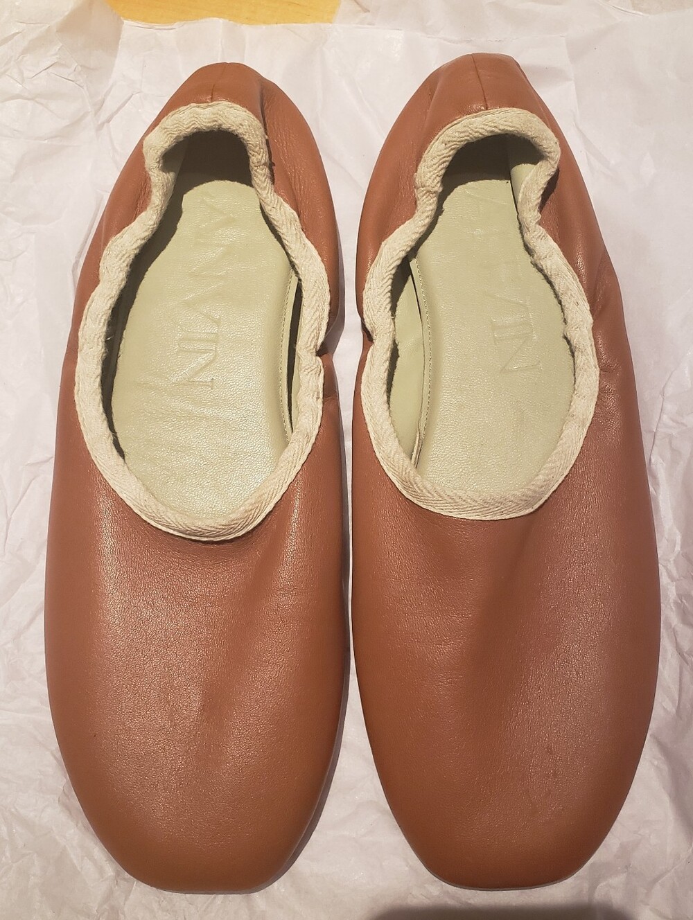Lanvin Lambskin Mocha Brown Lime Green Padded Leather Sole 42